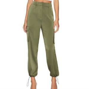 SUPERDOWN Seleste Olive Green Satiny Drawstring Cropped Cargo Jogger Pants SZ XL